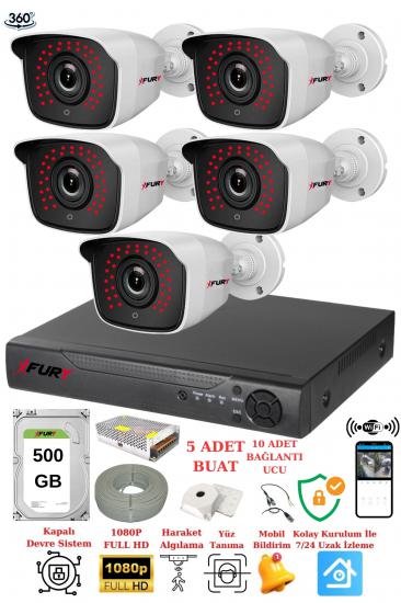 FURY 5 Kameralı 5mp 3.6mm Lens 2mp Görüntü 36 Led Gece Görüşlü Full Hd Güvenlik Kamerası 2236 500 GB