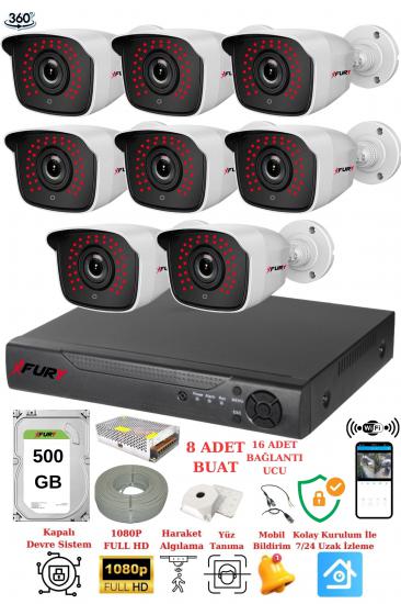 FURY 8 Kameralı 5mp 3.6mm Lens 2mp Görüntü 36 Led Gece Görüşlü Full Hd Güvenlik Kamerası 2236 500 GB
