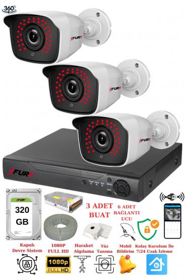 FURY 3 Kameralı 5mp 3.6mm Lens 2mp Görüntü 36 Led Gece Görüşlü FullHd Güvenlik Kamerası 2236 320GB