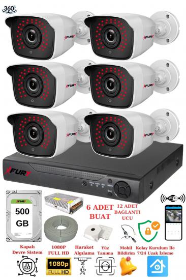 FURY 6 Kameralı 5mp 3.6mm Lens 2mp Görüntü 36 Led Gece Görüşlü Full Hd Güvenlik Kamerası 2236 500 GB