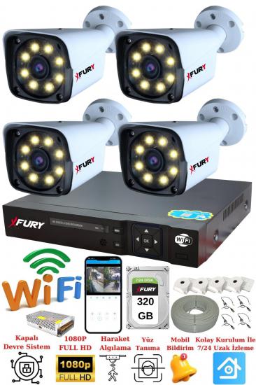 FURY 4 Kameralı 5mp Lens 1080p 2mp Color Görüntü 8 Warm Led Gece Görüş Full HD Güvenlik Kamera Sistemi 320
