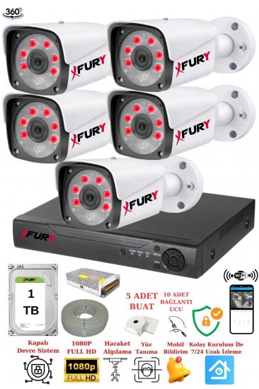 FURY 5 Kameralı 5mp Lensli 1080p 2mp Görüntü 6 Atom Gece Görüşlü Fullhd Güvenlik Kamerası 5520A 1TB