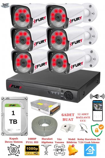 FURY 6 Kameralı 5mp Lensli 1080p 2mp Görüntü 6 Atom Gece Görüşlü Fullhd Güvenlik Kamerası 5520A 1TB