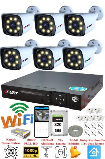 FURY 6 Kameralı 5mp Lens 1080p 2mp Color Görüntü 8 Warm Led Gece Görüş Full HD Güvenlik Kamera Sistemi 320