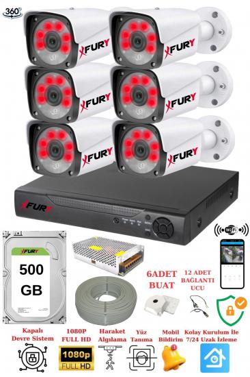 FURY 6 Kameralı 5mp Lensli 1080p 2mp Görüntü 6 Atom Gece Görüşlü Fullhd Güvenlik Kamerası 5520A 500gb