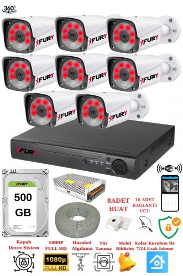 FURY 8 Kameralı 5mp Lensli 1080p 2mp Görüntü 6 Atom Gece Görüşlü Fullhd Güvenlik Kamerası 5520A 500gb