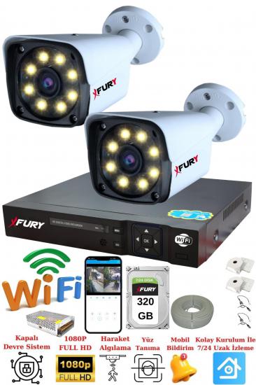 FURY 2 Kameralı 5mp Lens 1080p 2mp Color Görüntü 8 Warm Led Gece Görüş FullHd Güvenlik Kamera Sistemi 320