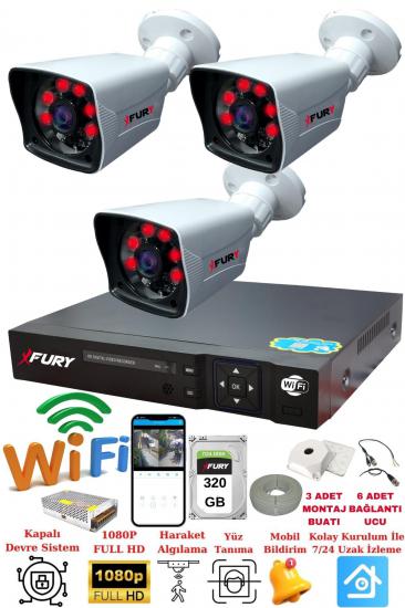 FURY 3 Kameralı 5mp Lensli 1080P 2mp Görüntü 6 Atom Gece Görüşlü FullHd Güvenlik Kamerası 5525A 320GB