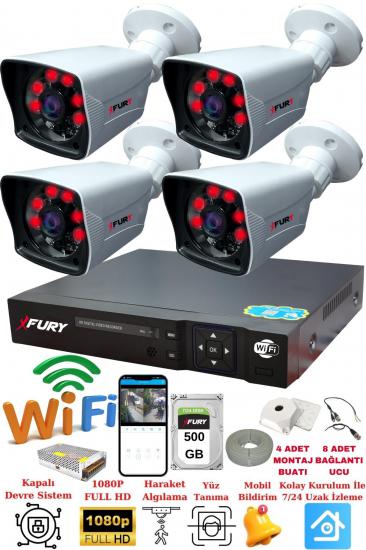 FURY 4 Kameralı 5mp Lensli 1080P 2mp Görüntü 6 Atom Gece Görüşlü FullHd Güvenlik Kamerası 5525A 500GB