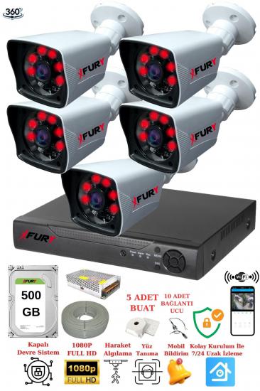 FURY 5 Kameralı 5mp Lensli 1080P 2mp Görüntü 6 Atom Gece Görüşlü FullHd Güvenlik Kamerası 5525A 320GB