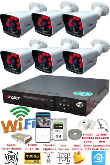 FURY 6 Kameralı 5mp Lensli 1080P 2mp Görüntü 6 Atom Gece Görüşlü FullHd Güvenlik Kamerası 5525A 500GB