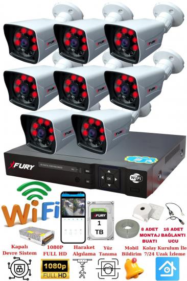 FURY 8 Kameralı 5mp Lensli 1080P 2mp Görüntü 6 Atom Gece Görüşlü FullHd Güvenlik Kamerası 5525A 1 TB