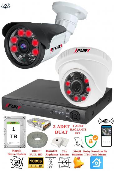 FURY 2 Kameralı 5mp 3.6mm Lens 2mp Görüntü 6 Atom Led Gece Görüşlü FullHd Güvenlik Kamerası 5570di 1TB