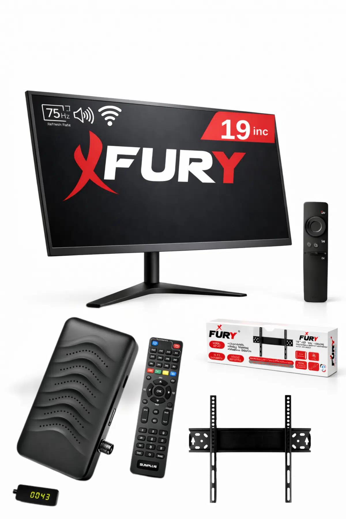 FURY 19’’ (48 Ekran) Monitör|Çanaklı/Çanaksız WiFi'li Uydu Alıcısı+TV Askı Aparatı HEDİYE