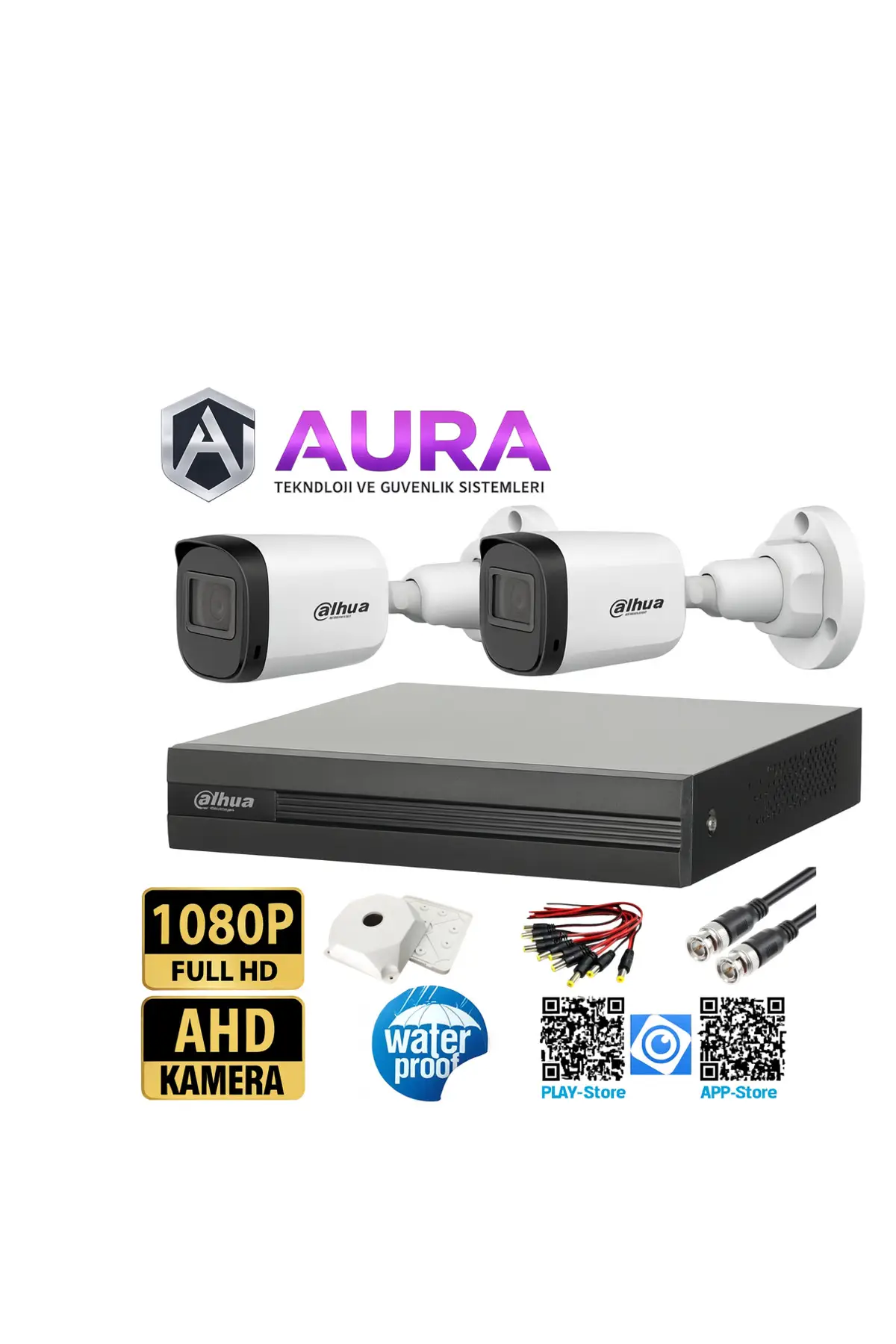 2 Kameralı Full HD 1080P AHD Kayıt Seti İç Dış Mekan Uyumlu