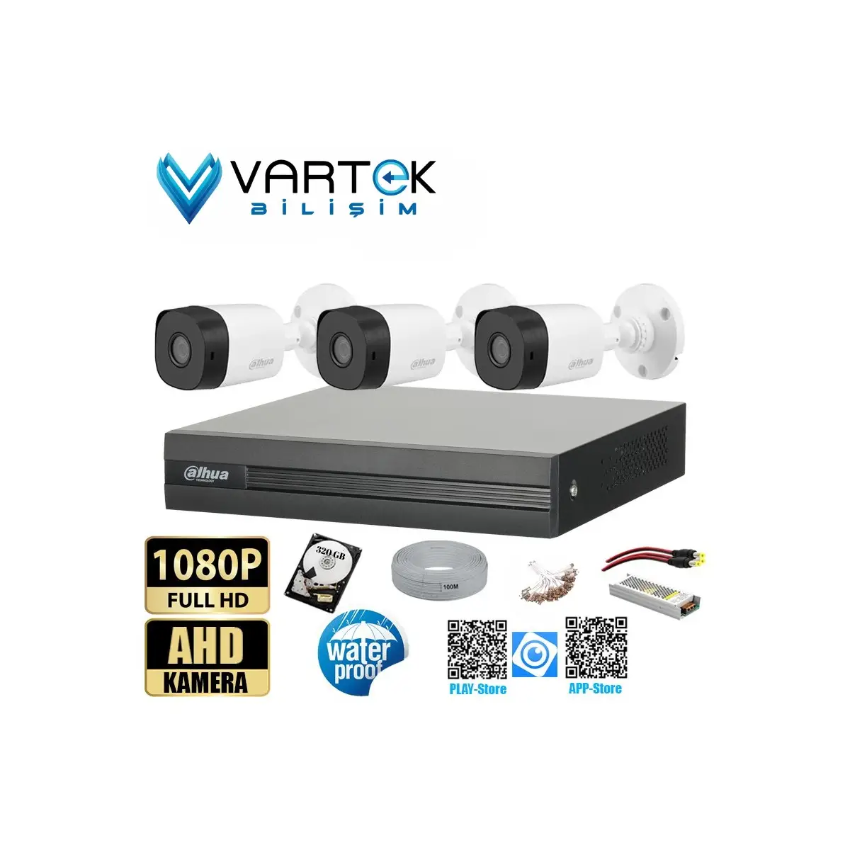3 Kameralı 2mp Bullet 3.6mm 30M Gece Görüşlü Full Hd Güvenlik Kamera Seti