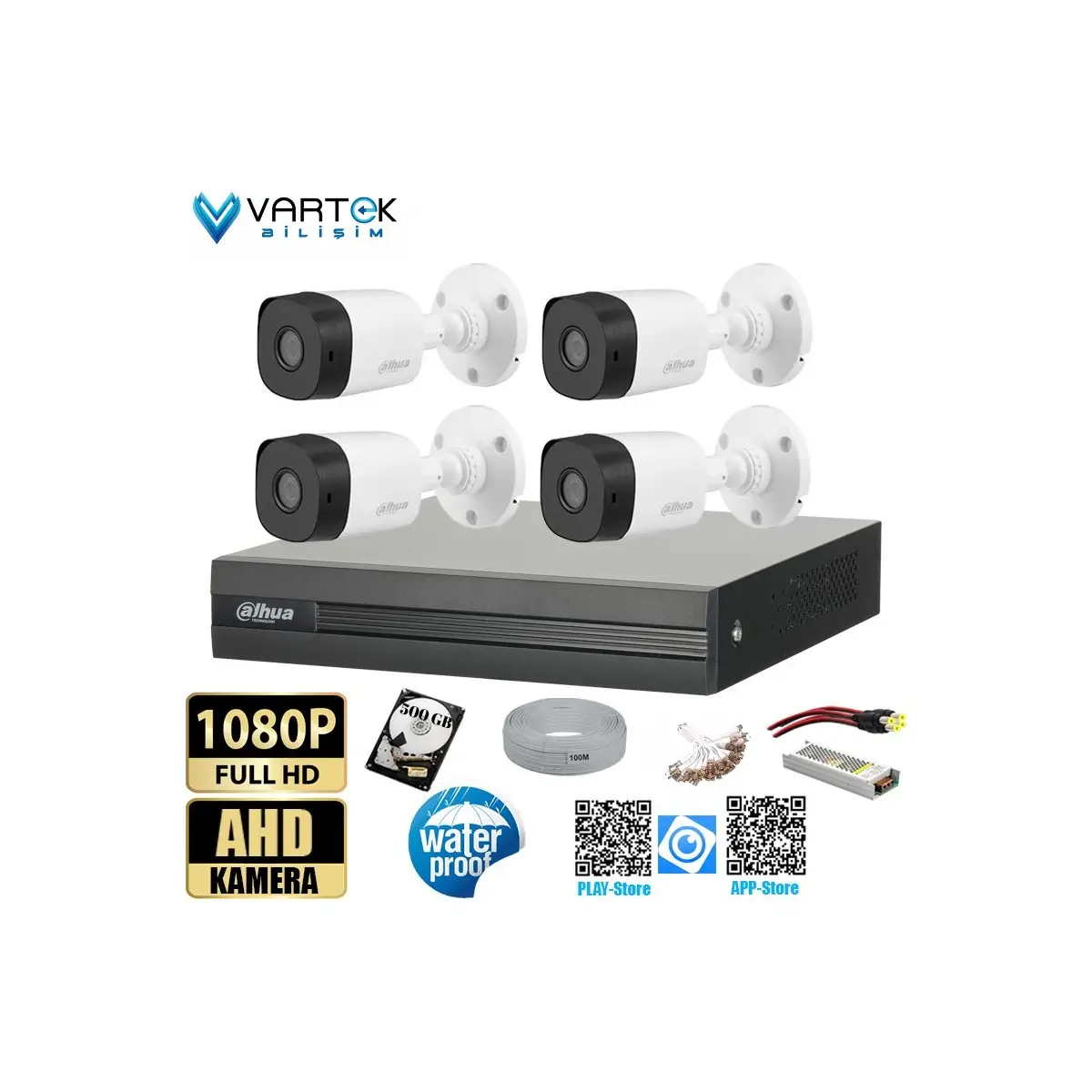 4 Kameralı 2mp Bullet 3.6mm 30M Gece Görüşlü Full Hd Güvenlik Kamera Seti