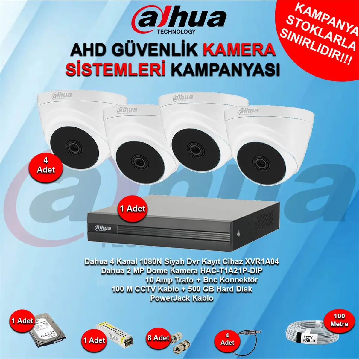 4 Kanal Dome Ahd Güvenlik Kamera Kampanya Seti