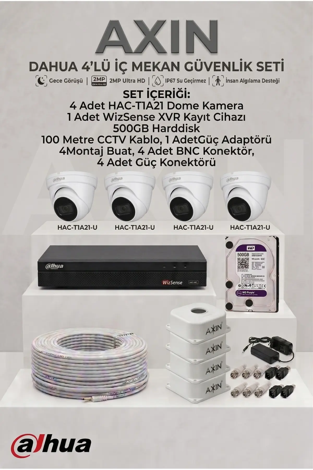 DAHUA 4'lü İç Mekan Güvenlik Kamera Seti - Full Paket - 500GB HDD