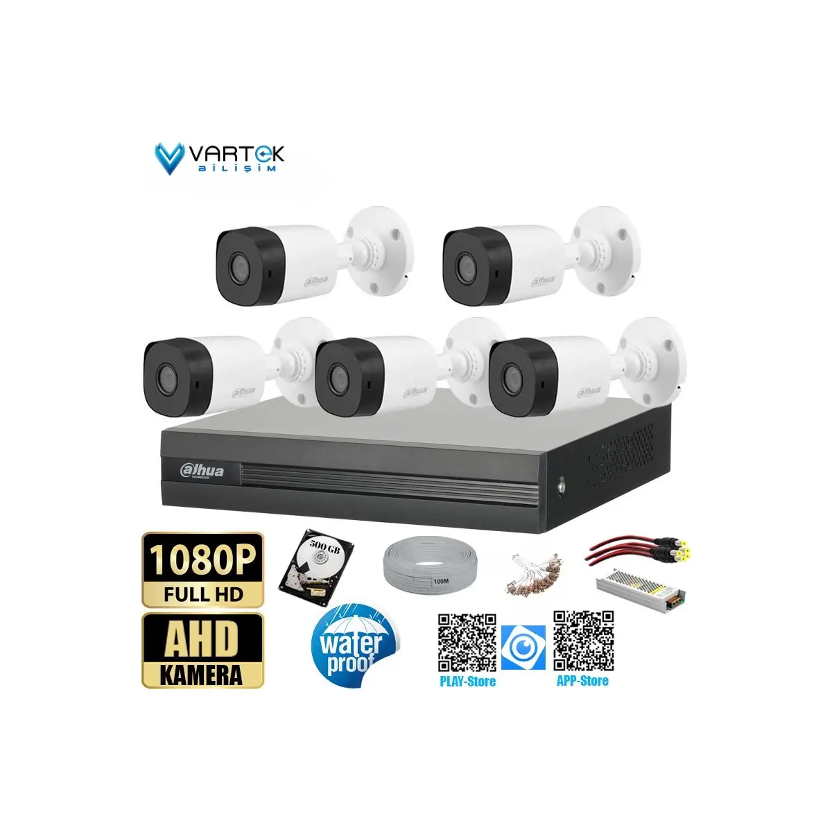 5 Kameralı 2mp Bullet 3.6mm 30M Gece Görüşlü Full Hd Güvenlik Kamera Seti