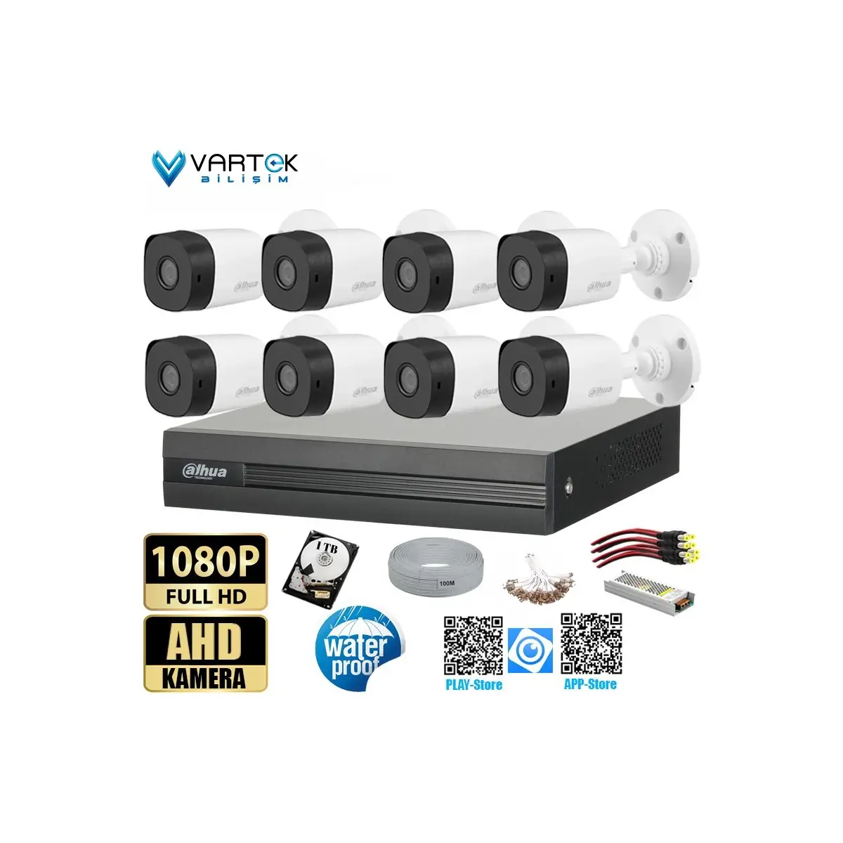 8 Kameralı 1tb Harddiskli 30M Gece Görüşlü Full Hd Güvenlik Kamera Seti