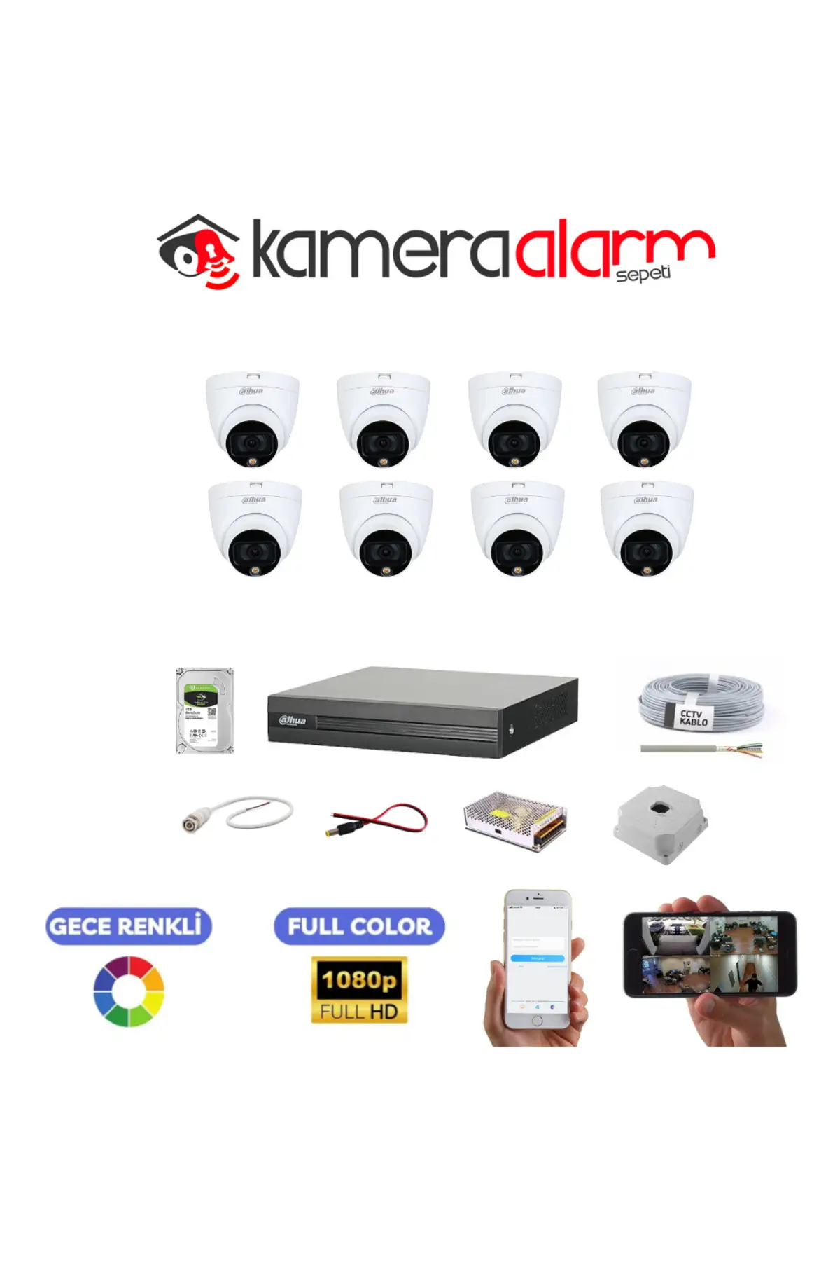 8 Kameralı Gece Renkli Ofis İç Ortam Güvenlik Kamerası Seti - Uzaktan İzleme - 1TB HDD