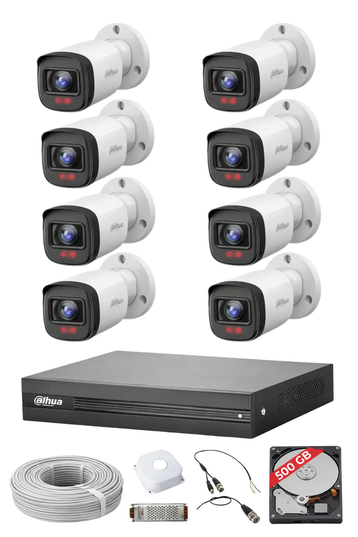 8 Kameralı Güvenlik Sistemi 2MP Full HD Kamera Seti 500GB HDD Dahil