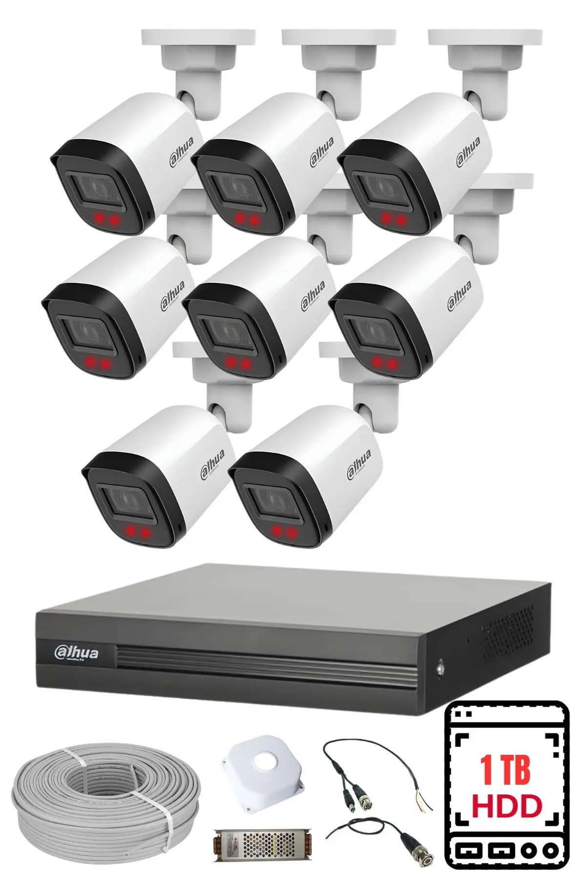 8 Kameralı Xvr1b08 Hfw1200tlp 1tb Harddisk Hdcvı Ahd Full Hazır Set