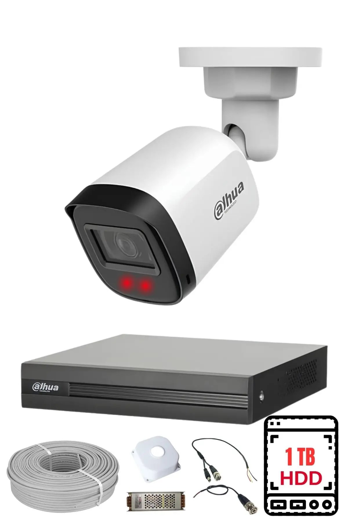 Dahua 1 Kameralı Gece Görüşlü Su Geçirmez FULL HD Güvenlik Kamerası Seti 1TB