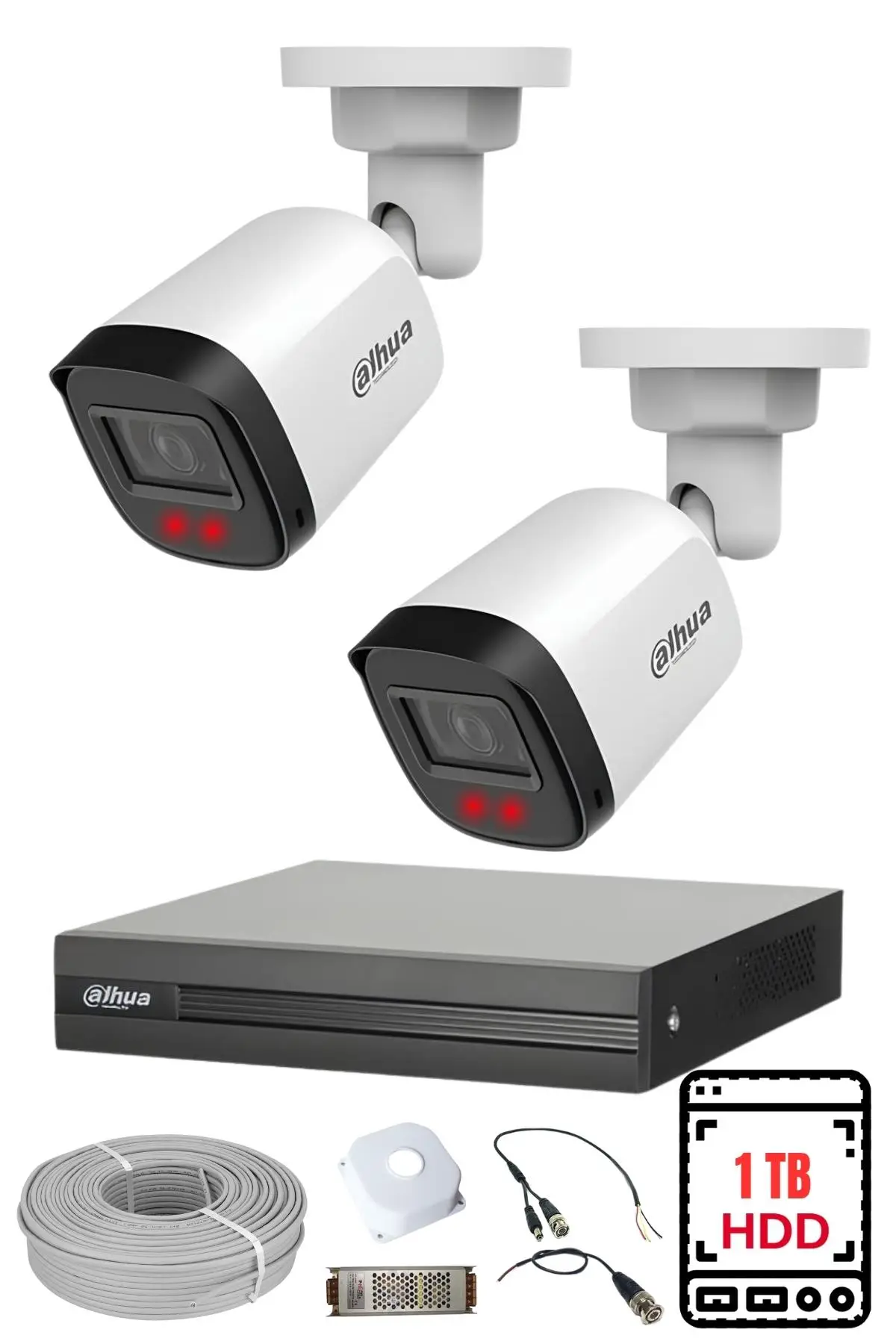 Dahua 2 Kameralı Gece Görüşlü Su Geçirmez FULL HD Güvenlik Kamerası Seti 1TB