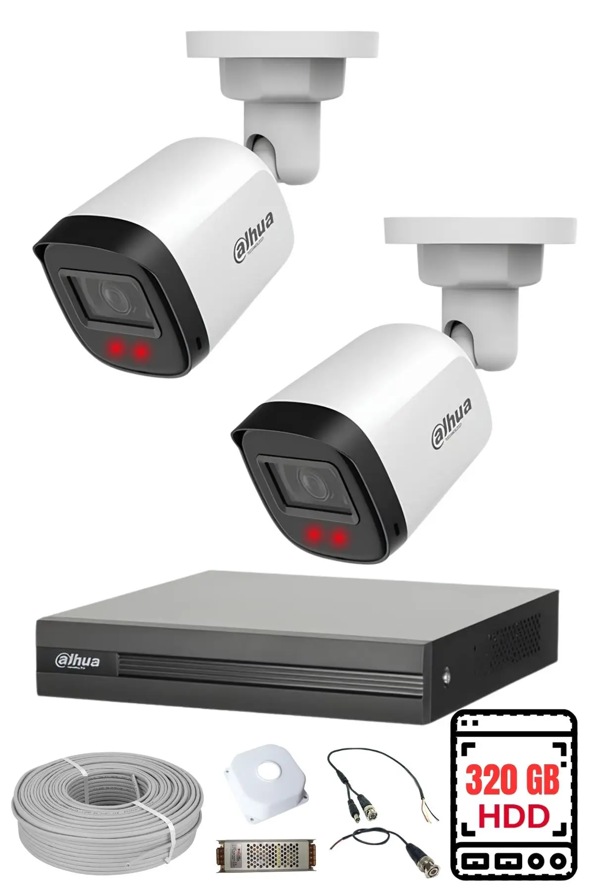 Dahua 2 Kameralı 2MP Full HD Güvenlik Kamera Seti 320 GB HDD Dahil