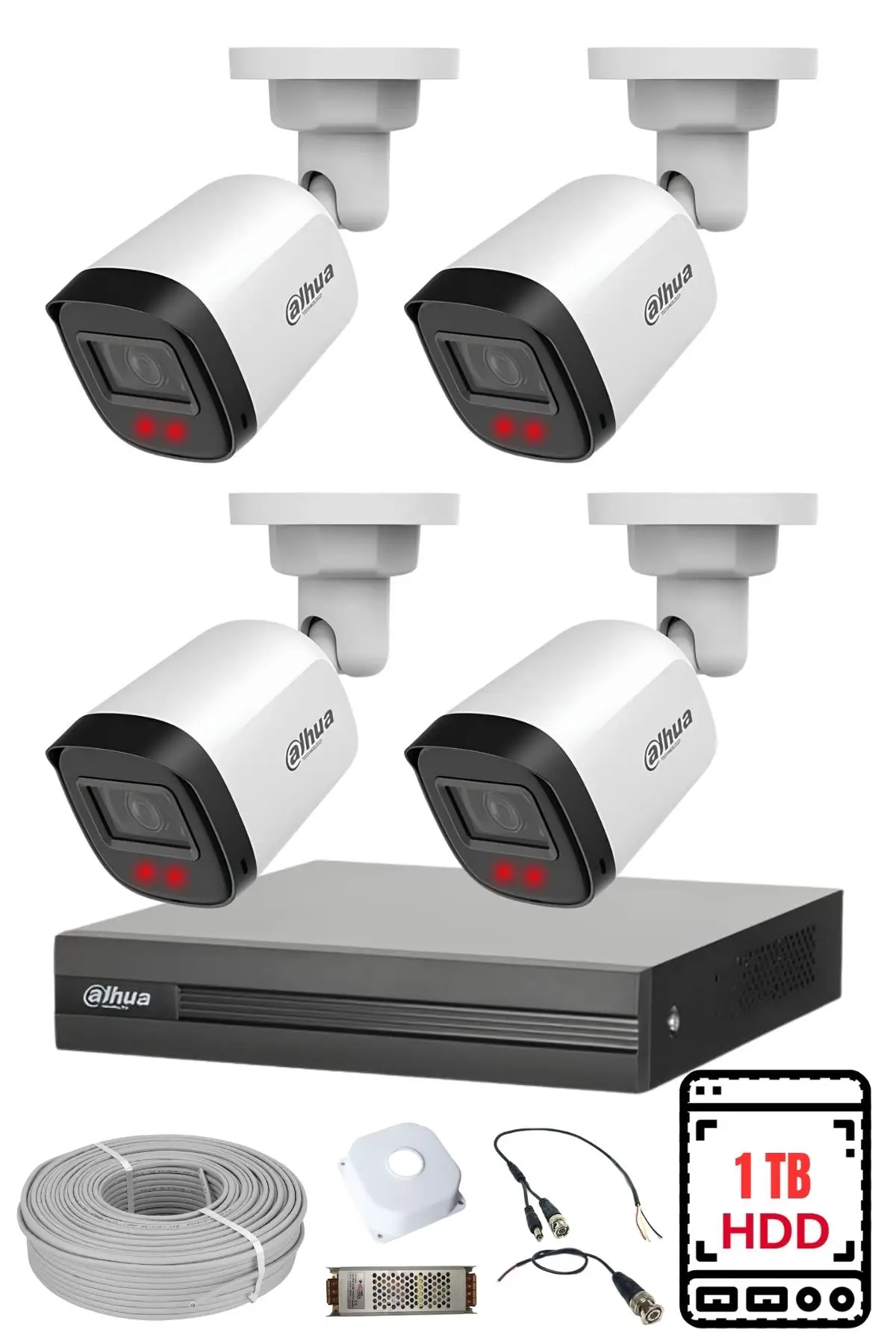 Dahua 4 Kameralı 2MP Full HD Güvenlik Kamera Seti 1 TB HDD Dahil