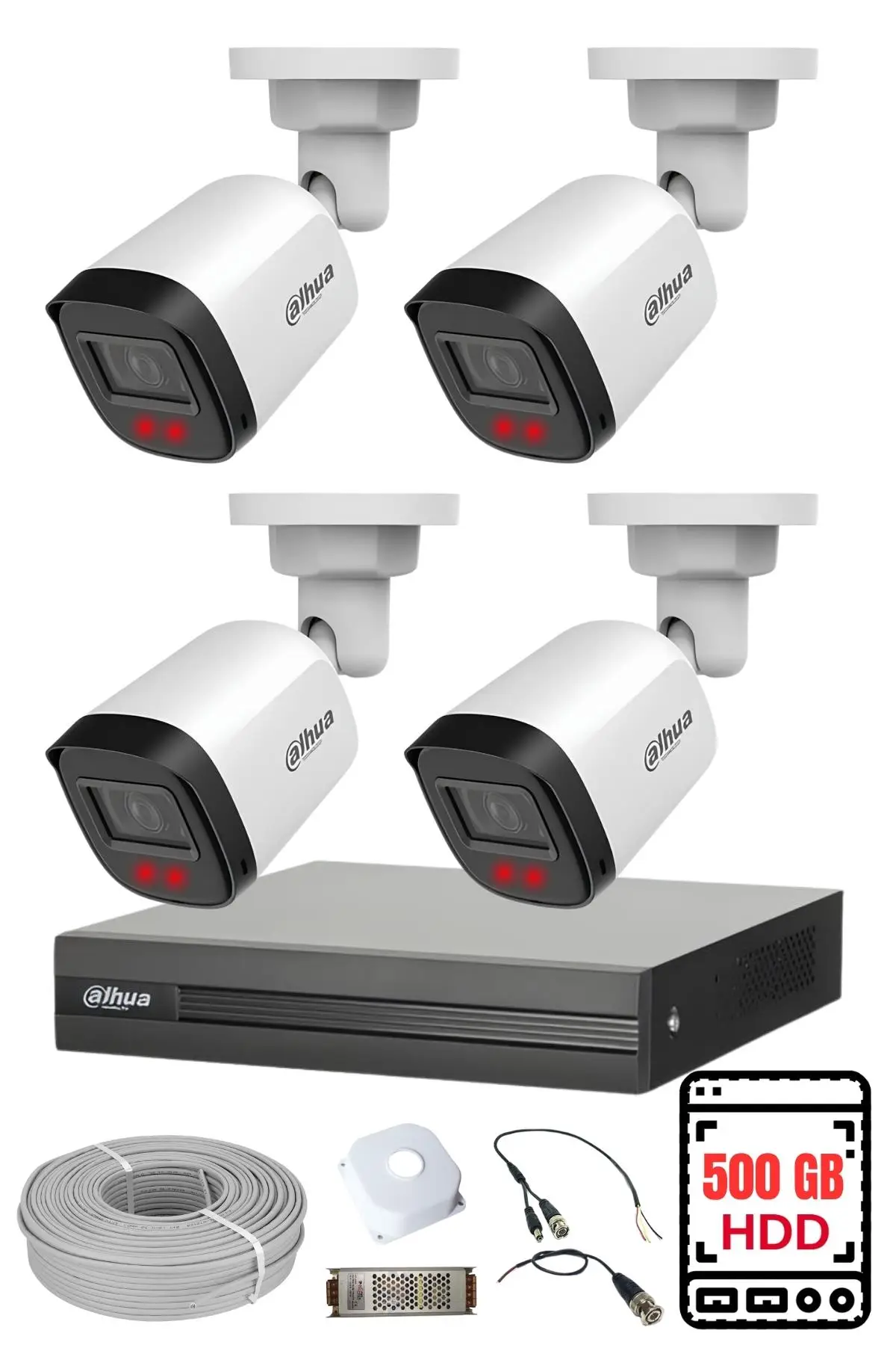 Dahua 4 Kameralı 2MP Full HD Güvenlik Kamera Seti 500 GB HDD Dahil