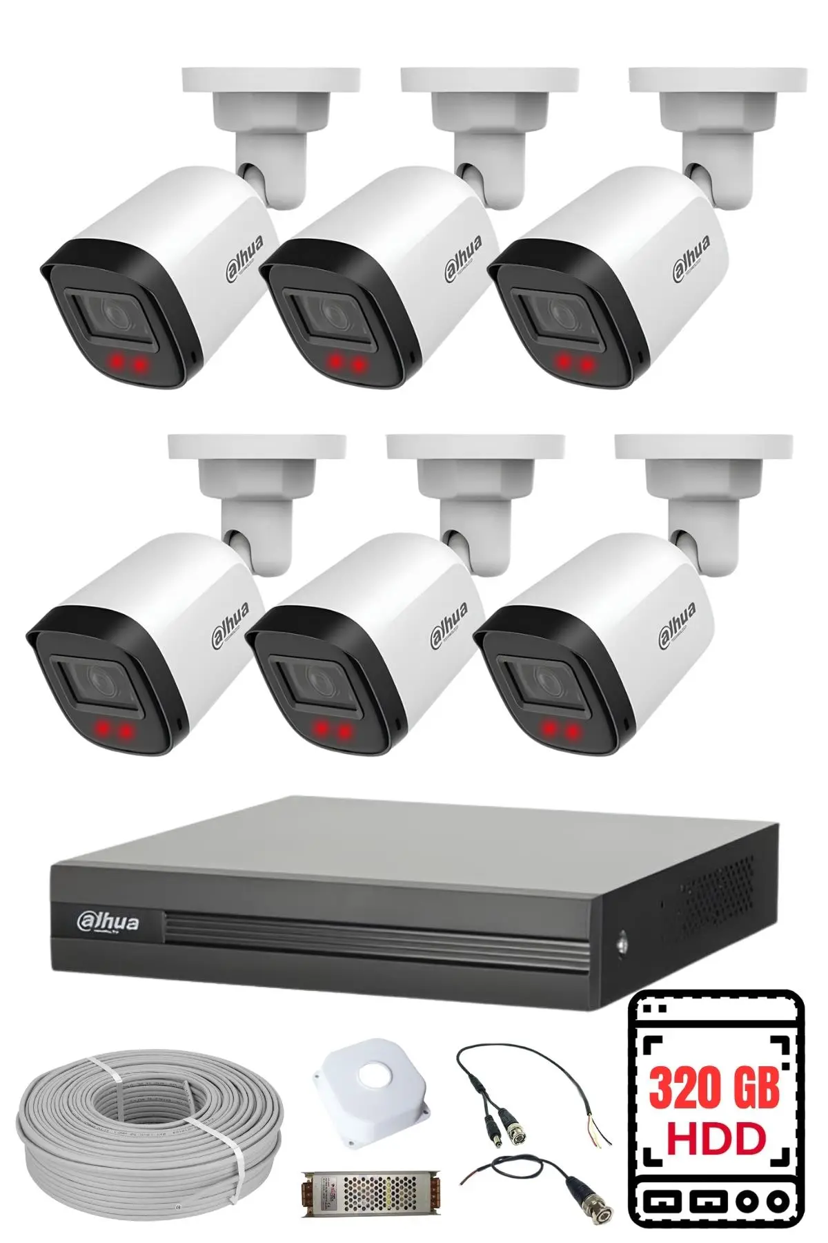 Dahua 6 Kameralı 2MP Full HD Güvenlik Kamera Seti 320 GB HDD Dahil