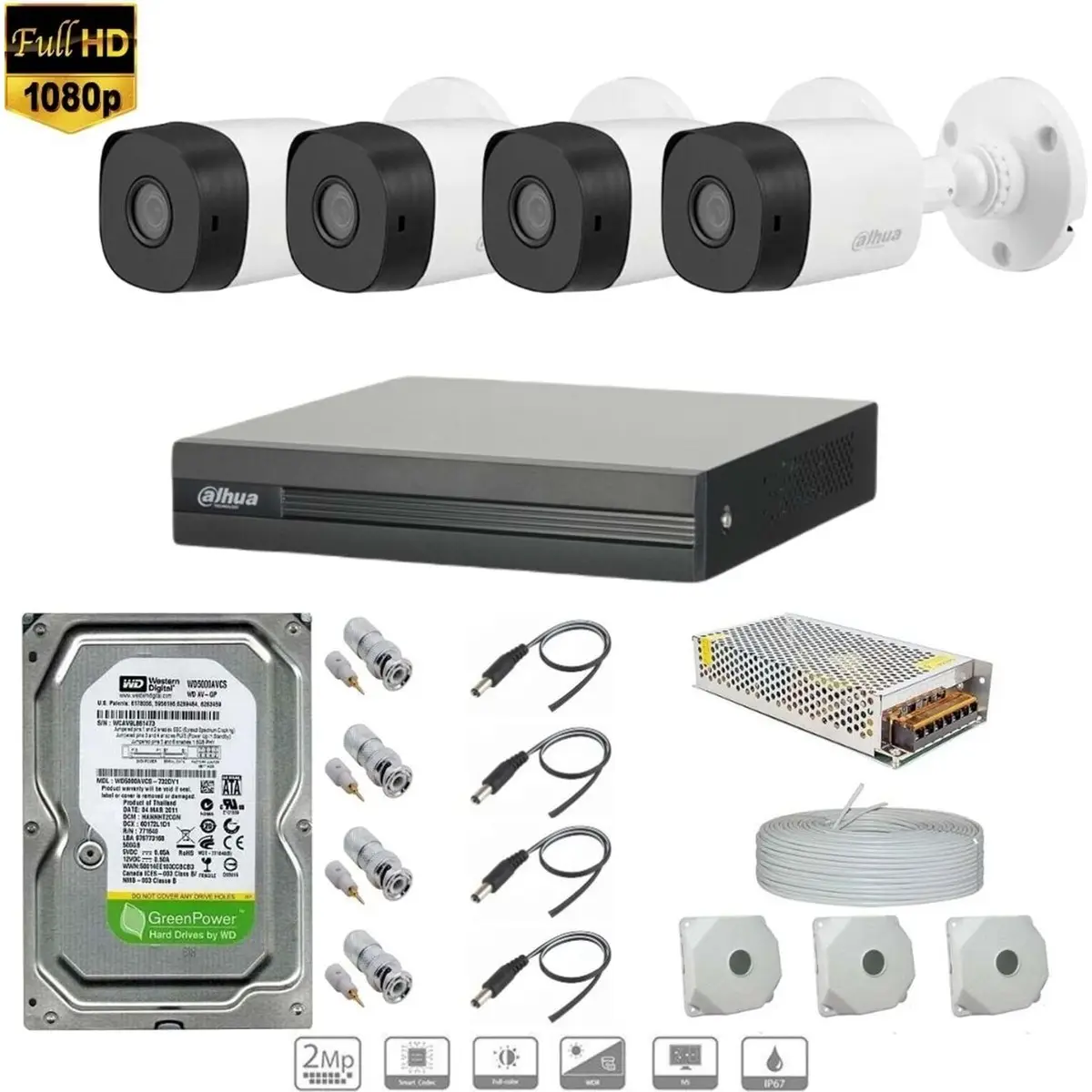 Full HD 4 Kameralı Set 1080p Gece Görüş Özelliği ile Uzaktan İzleme İmkanı
