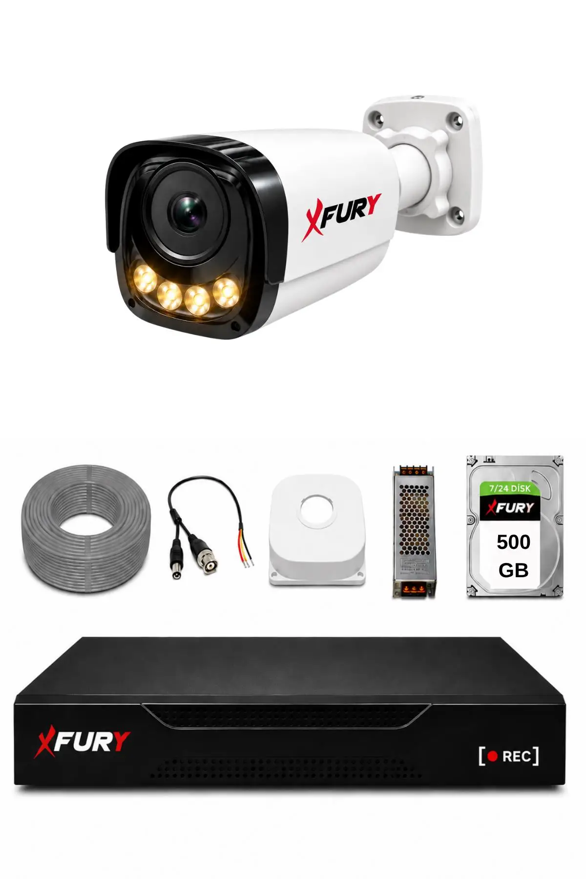 FURY 1 Kameralı Güvenlik Kamera Seti 4 Warm LED Gece Renkli Görüş 500GB HDD