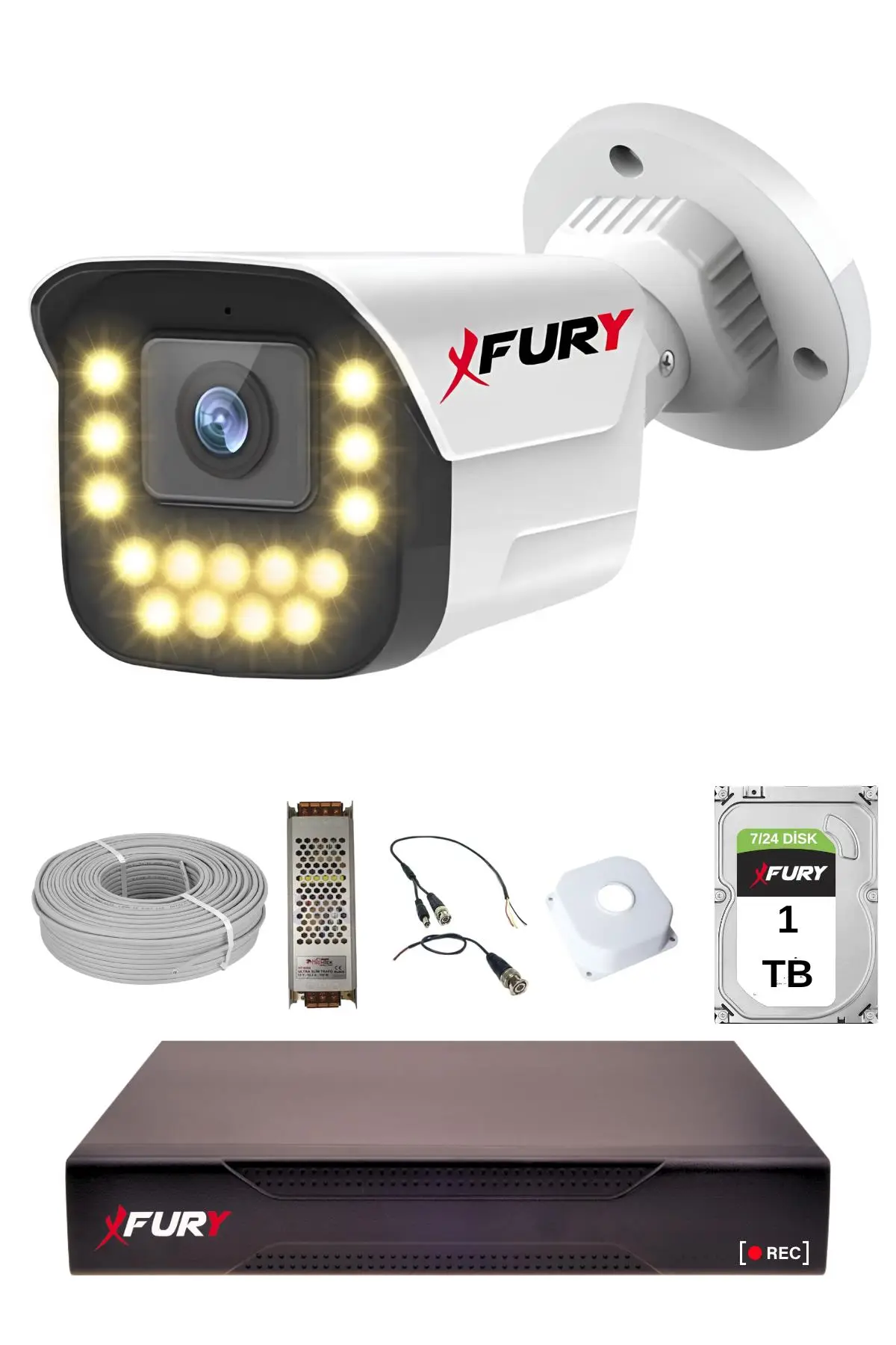 FURY 1 li 15 Warm Led Gece Renkli Görüş Su Geçirmez Güvenlik Kamerası Seti 1TB