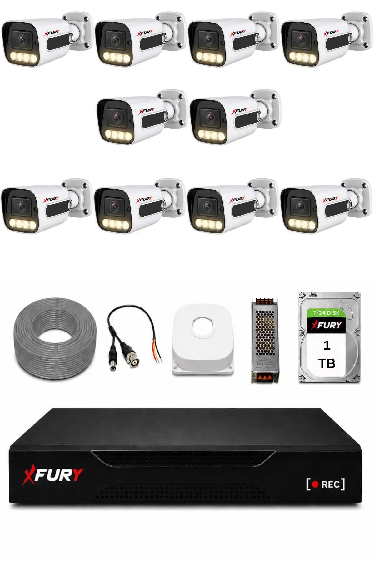 FURY 10 Kameralı Güvenlik Kamera Seti 4 Warm LED Gece Renkli Görüş 1 TB HDD 5500