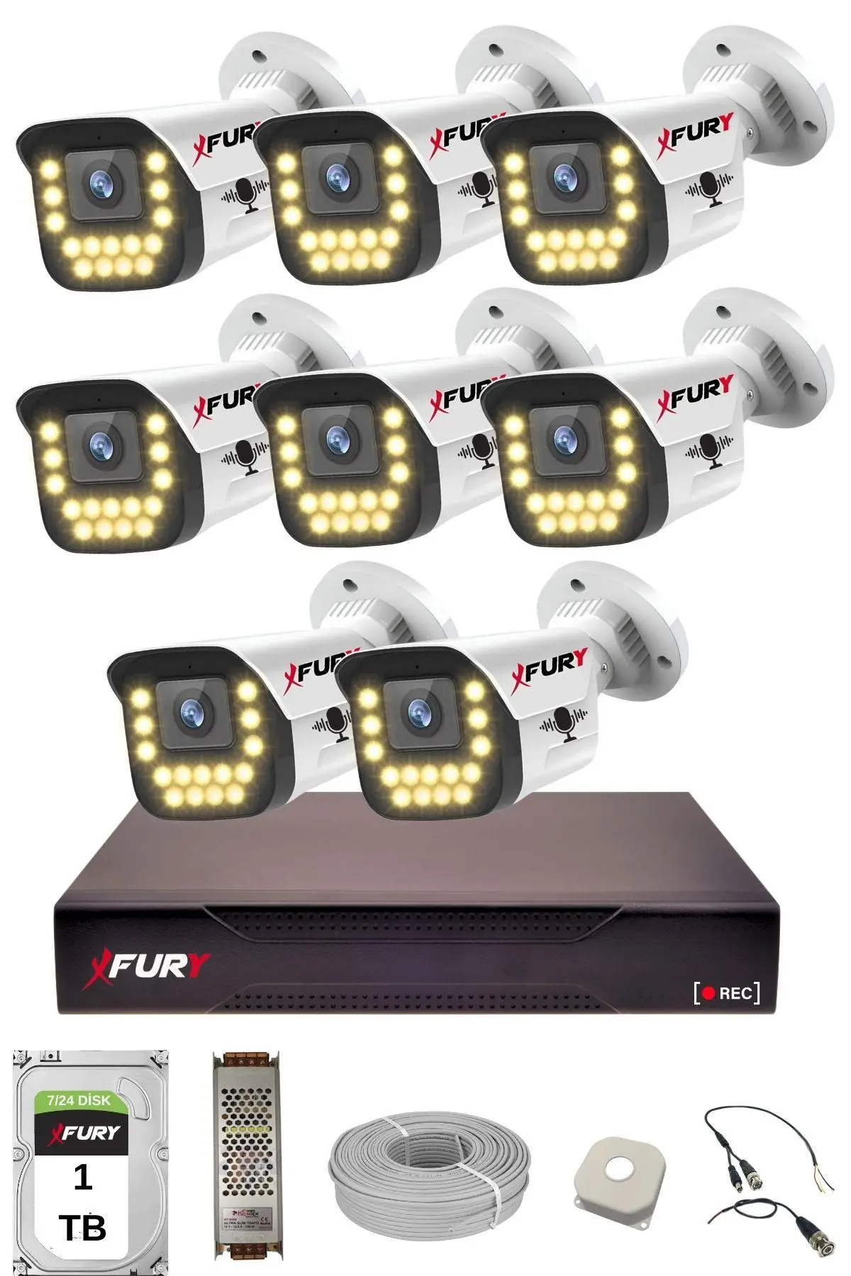 FURY 14 lü Sesli 15 Warm Led Gece Renkli Görüş Su Geçirmez Güvenlik Kamerası Seti 1TB