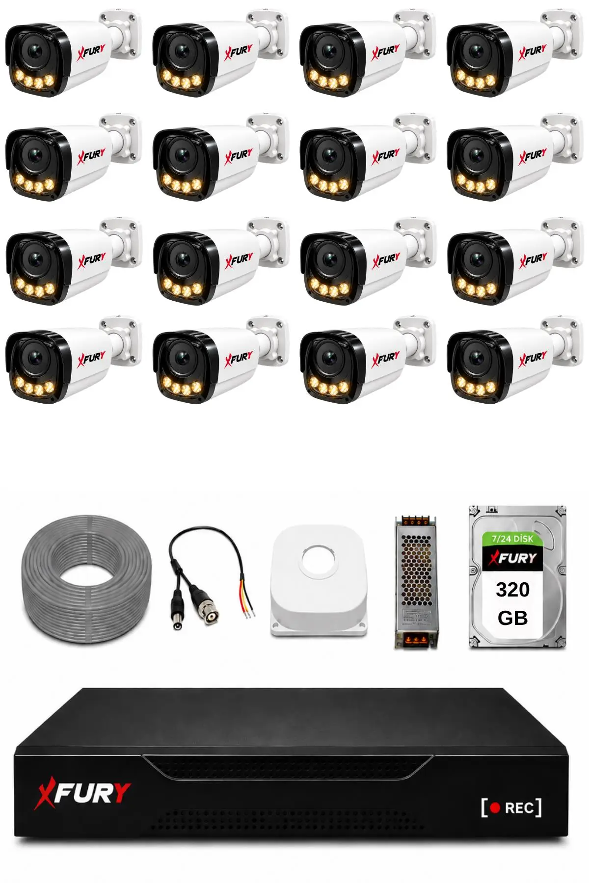 FURY 16 Kameralı Güvenlik Kamera Seti 4 Warm LED Gece Renkli Görüş 320 GB HDD