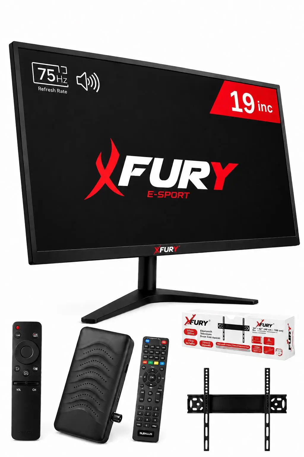FURY 19’’ (48 Ekran) Monitör|Çanaklı/Çanaksız WiFi'li Uydu Alıcısı+TV Askı Aparatı HEDİYE