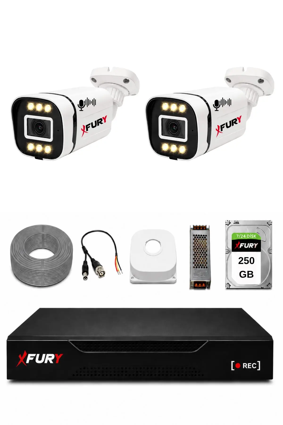 FURY 2 Kameralı 1080P Sesli 6 Warm LED Renkli Gece Görüşlü Güvenlik Kamera Sistemi 250GB 1606
