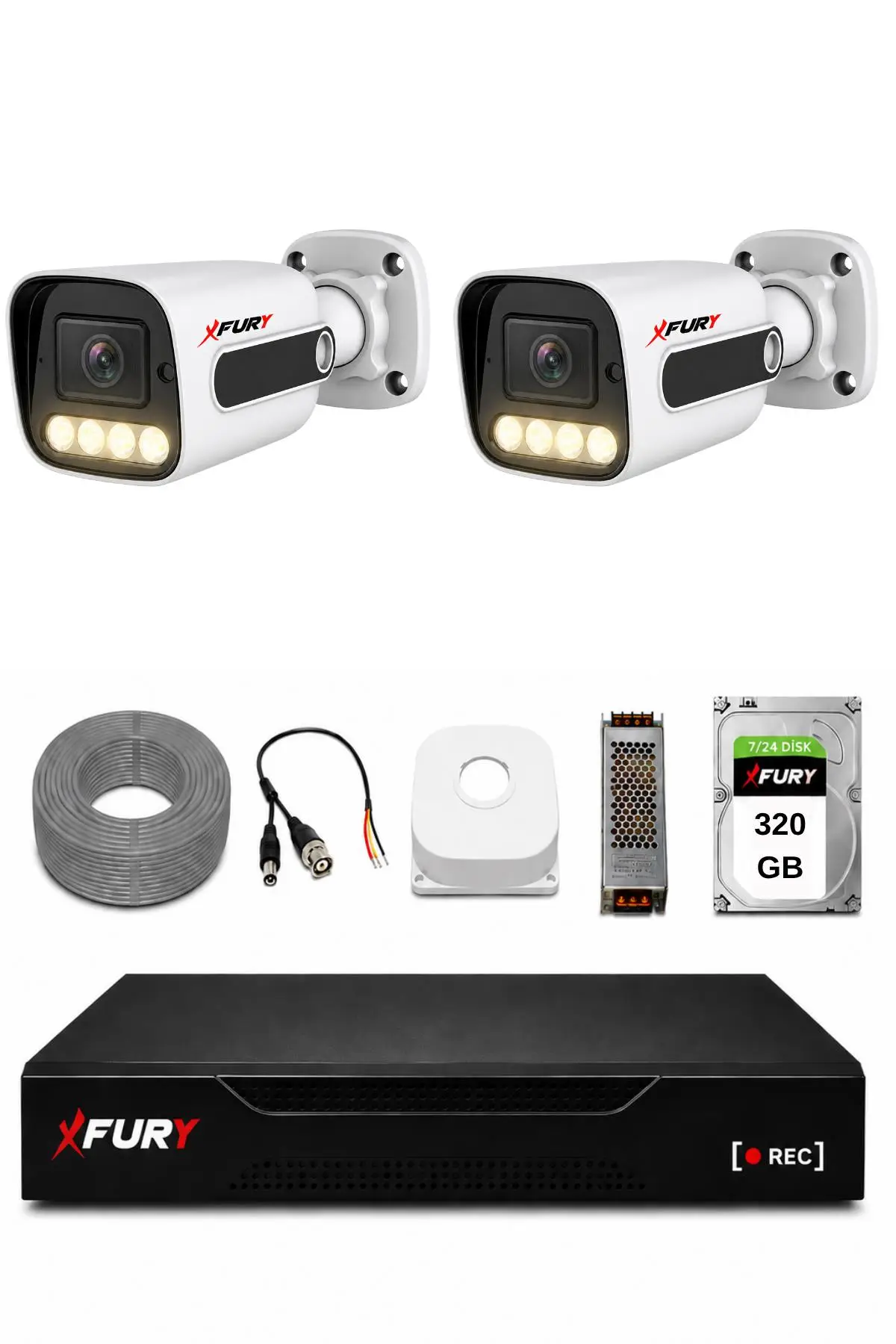 FURY 2 Kameralı Güvenlik Kamera Seti 4 Warm LED Gece Renkli Görüş 320GB HDD 5500