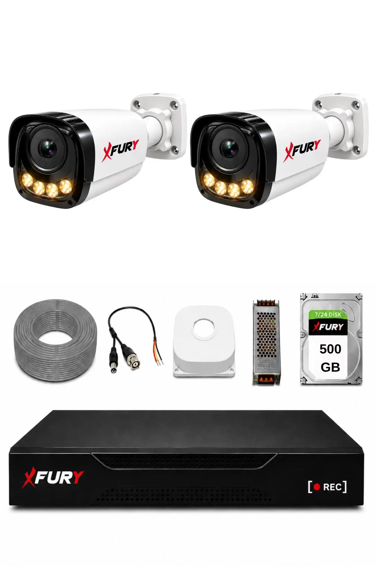 FURY 2 Kameralı Güvenlik Kamera Seti 4 Warm LED Gece Renkli Görüş 500GB HDD
