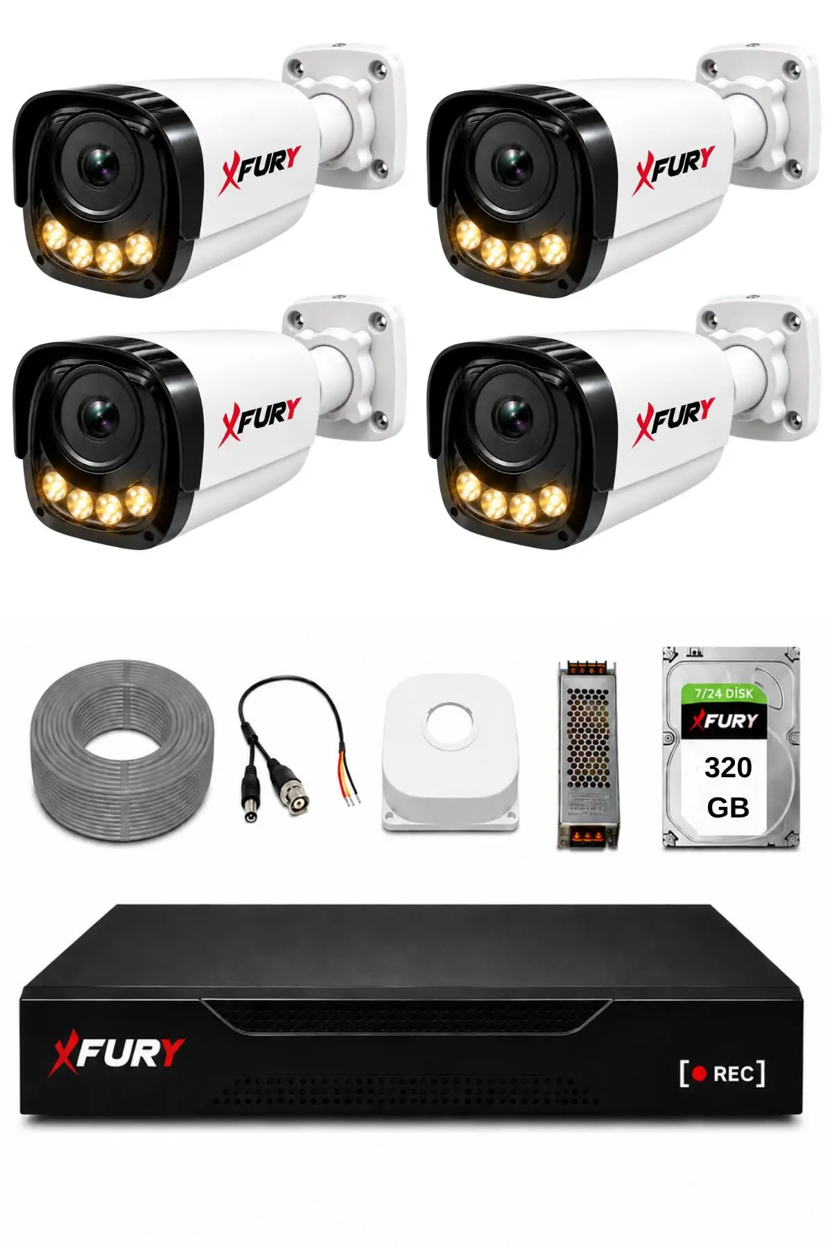 FURY 4 Kameralı Güvenlik Kamera Seti 4 Warm LED Gece Renkli Görüş 320 GB HDD