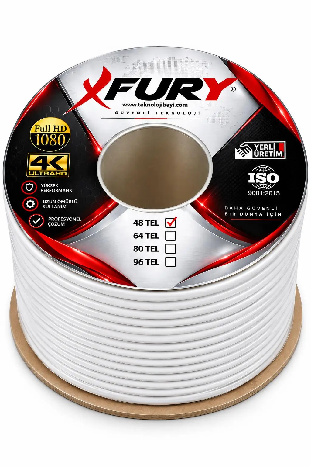 FURY 48 Tel RG6-U6 Koaksiyel TV ve Uydu Anten Kablosu 100 Metre