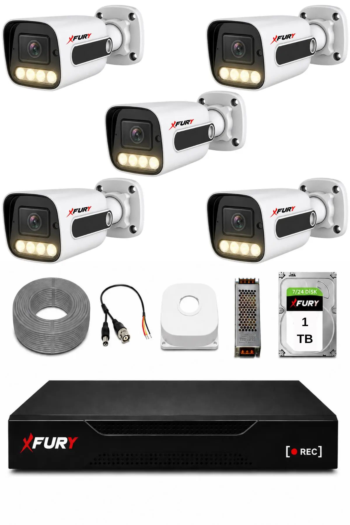 FURY 5 Kameralı Güvenlik Kamera Seti 4 Warm LED Gece Renkli Görüş 1 TB HDD 5500