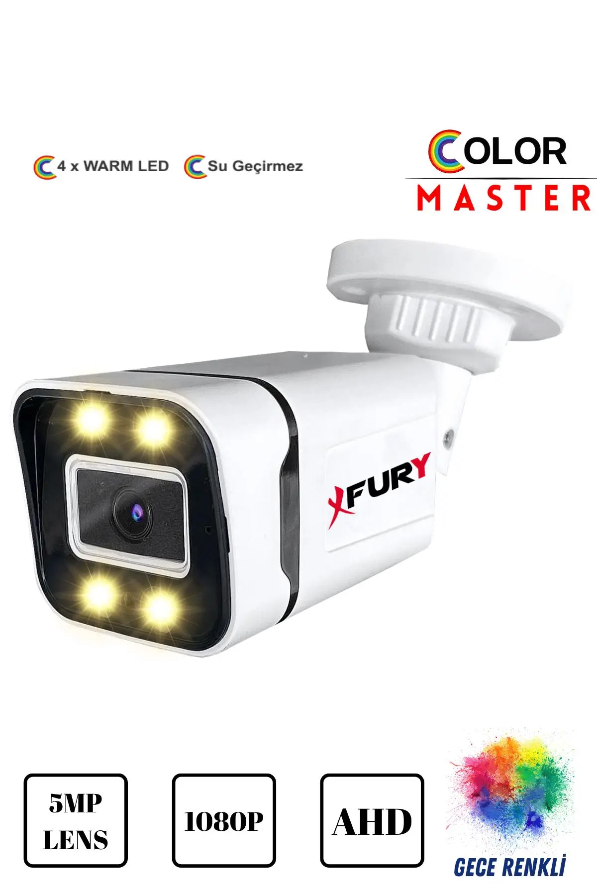 FURY 5mp Lens 1080p 4 x Ultra Led Gece Renkli Full HD Suya Dayanıklı Güvenlik Kamerası