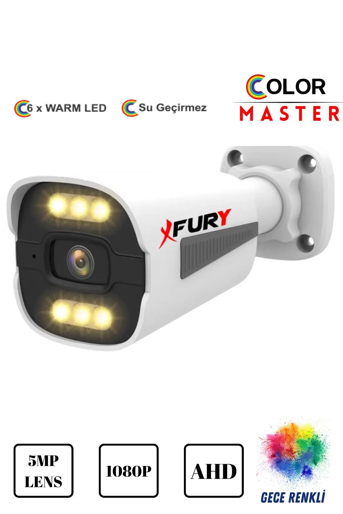 FURY 5mp Lens 1080p 6 x Ultra Led Gece Renkli Full HD Suya Dayanıklı Güvenlik Kamerası