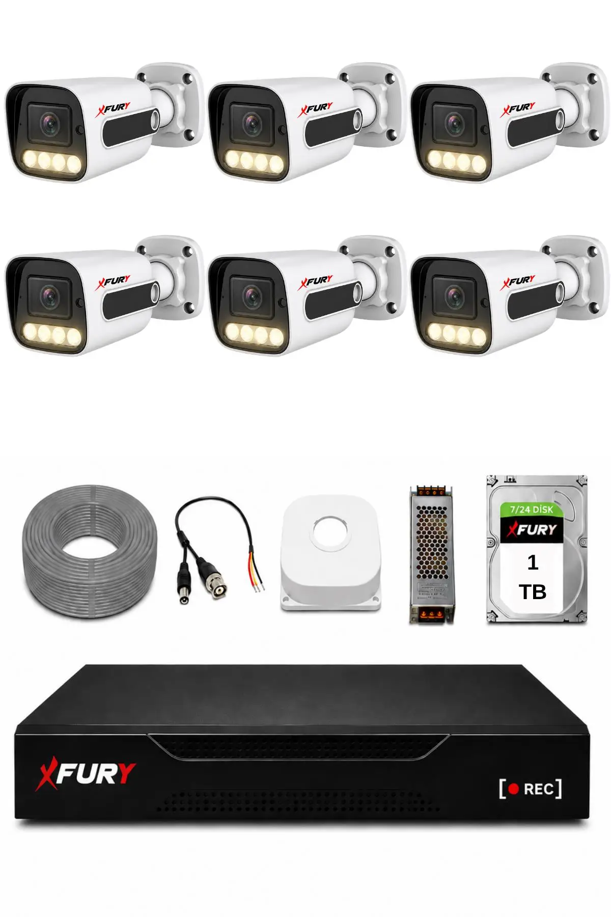 FURY 6 Kameralı Güvenlik Kamera Seti 4 Warm LED Gece Renkli Görüş 1 TB HDD 5500